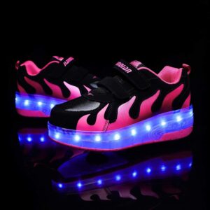 Ehauuo Kids Two Wheels Shoes with Lights Rechargeable Roller Skates Shoes Retractable Wheels Shoes LED Flashing Sneakers