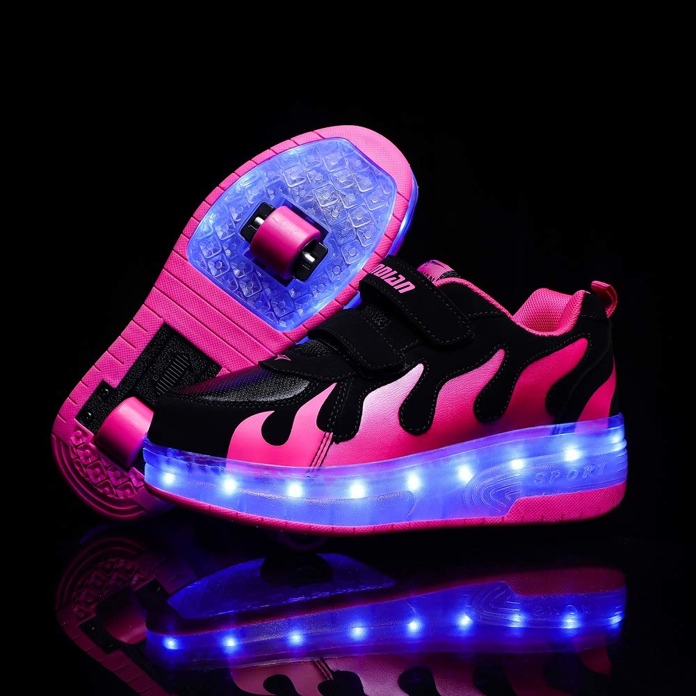 Ehauuo Kids Two Wheels Shoes with Lights Rechargeable Roller Skates Shoes Retractable Wheels Shoes LED Flashing Sneakers