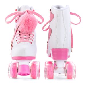 Ruthfot Women's and Girl's Classic Roller Skates with Light up Wheels and Love Heart Pattern, High-top PU Leather Rollerskates…