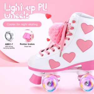 Ruthfot Women's and Girl's Classic Roller Skates with Light up Wheels and Love Heart Pattern, High-top PU Leather Rollerskates…