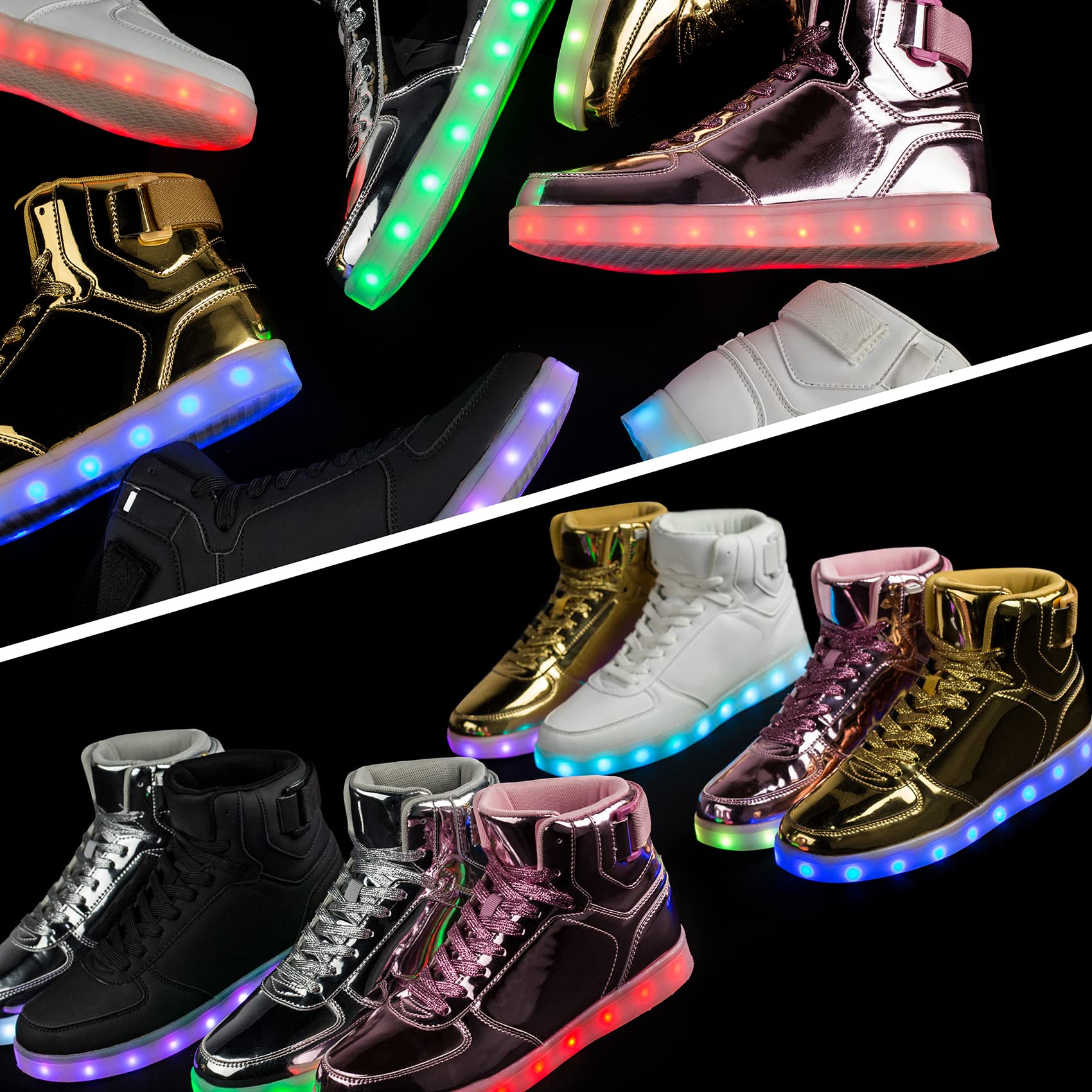 DIYJTS Kids LED Light Up Shoes, Fashion High Top LED Sneakers USB Rechargeable Glowing Luminous Shoes for Boys Girls Toddler Child Black