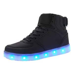 DIYJTS Kids LED Light Up Shoes, Fashion High Top LED Sneakers USB Rechargeable Glowing Luminous Shoes for Boys Girls Toddler Child Black