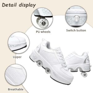 Deformation Roller Shoes Male and Female Skating Shoes Quad Roller Skates Kick Rollers Shoes Retractable Adults/Kids,Invisible Pulley Shoes Skates with Double-Row Outdoor Sneakers