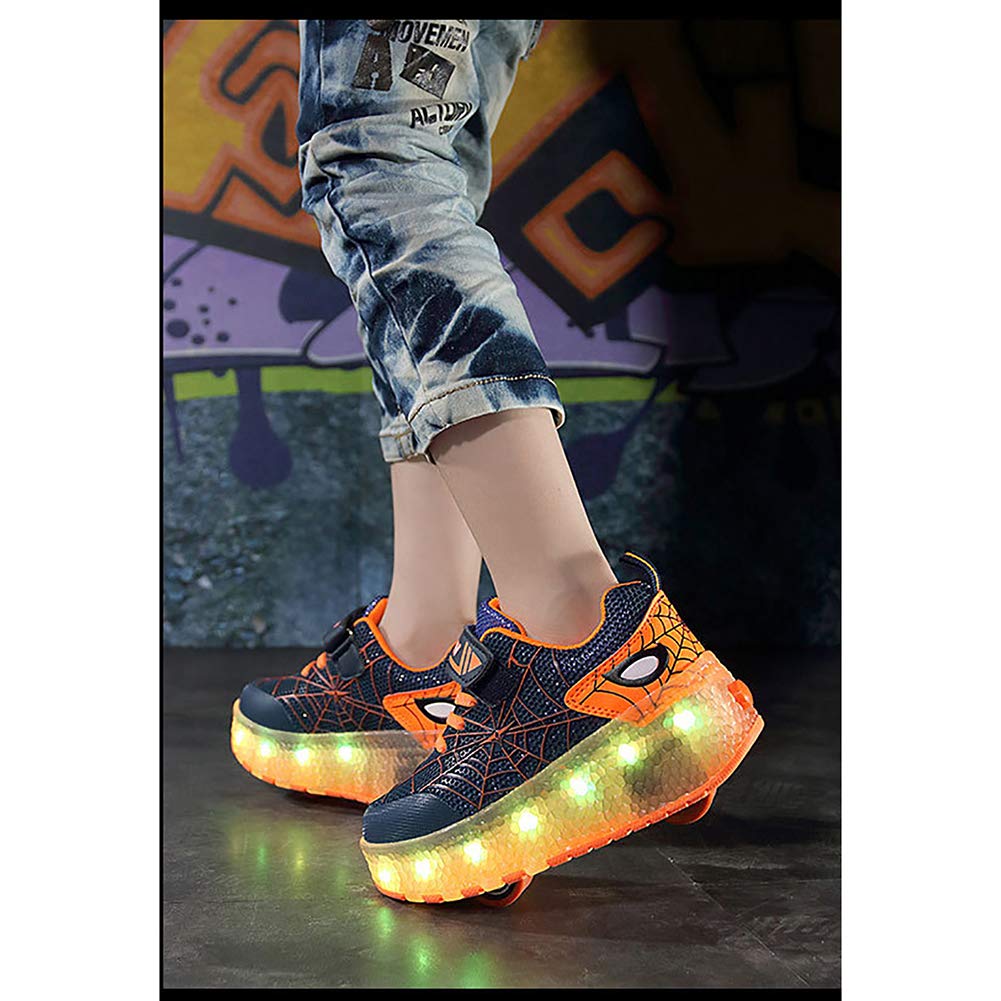 Auhoho Kids Double Wheels Roller Skate Shoes USB Charging Led Light Up Shoes Sneakers for Boys Girls 6.5 M US Big Kid,Orange