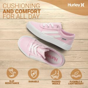 Hurley Boardy Lace-up Skateboard Shoe - Low top Lace-up Sneaker - Fashionable Skater Shoe for Boys & Girls - Lightweight Classic Casual Kids Skates Pink White