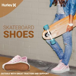 Hurley Boardy Lace-up Skateboard Shoe - Low top Lace-up Sneaker - Fashionable Skater Shoe for Boys & Girls - Lightweight Classic Casual Kids Skates Pink White