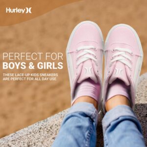 Hurley Boardy Lace-up Skateboard Shoe - Low top Lace-up Sneaker - Fashionable Skater Shoe for Boys & Girls - Lightweight Classic Casual Kids Skates Pink White