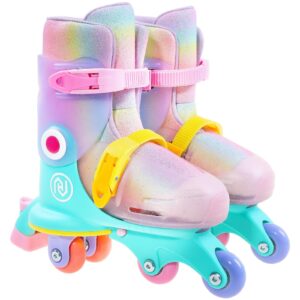 JajaHoho Roller Skates for Kids, Adjustable Convertible 2-in-1 Skates, Age 3-7,Junior Size 7-12, Tri-Wheels to Inline Skates 3 Wheels, Roller Blades for Boys Girls Toddler (Macaron, XS, US 7J-11J)