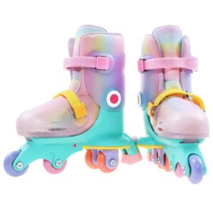 JajaHoho Roller Skates for Kids, Adjustable Convertible 2-in-1 Skates, Age 3-7,Junior Size 7-12, Tri-Wheels to Inline Skates 3 Wheels, Roller Blades for Boys Girls Toddler (Macaron, XS, US 7J-11J)