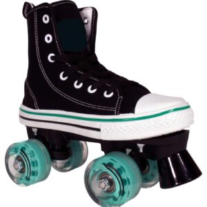 Lenexa MVP Roller Skates for Girls and Boys - Kid’s Unisex Quad Roller Skates with High Top Shoe Style for Indoor/Outdoor (Black/Teal, J13)