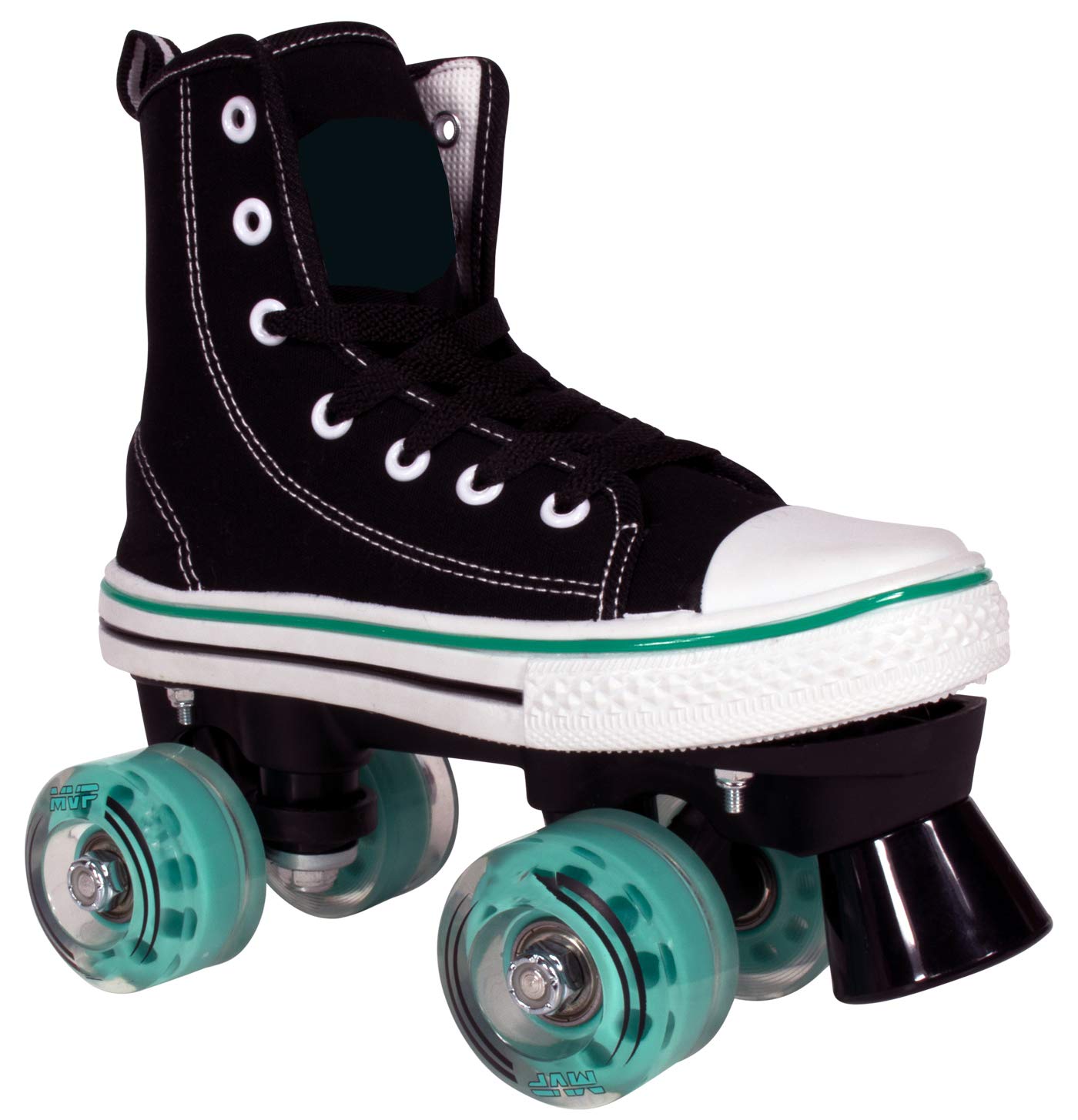 Lenexa MVP Roller Skates for Girls and Boys - Kid’s Unisex Quad Roller Skates with High Top Shoe Style for Indoor/Outdoor (Black/Teal, J13)