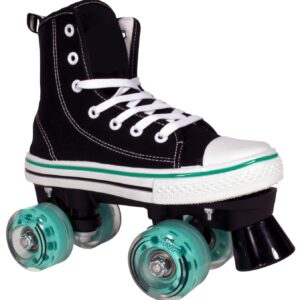 Lenexa MVP Roller Skates for Girls and Boys - Kid’s Unisex Quad Roller Skates with High Top Shoe Style for Indoor/Outdoor (Black/Teal, J13)