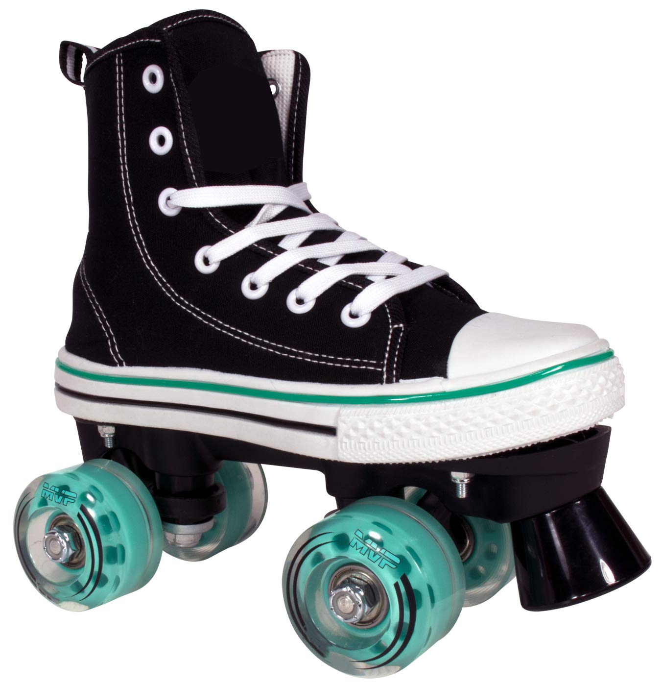 Lenexa MVP Roller Skates for Girls and Boys - Kid’s Unisex Quad Roller Skates with High Top Shoe Style for Indoor/Outdoor (Black/Teal, J13)