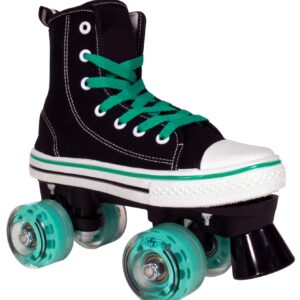 Lenexa MVP Roller Skates for Girls and Boys - Kid’s Unisex Quad Roller Skates with High Top Shoe Style for Indoor/Outdoor (Black/Teal, J13)