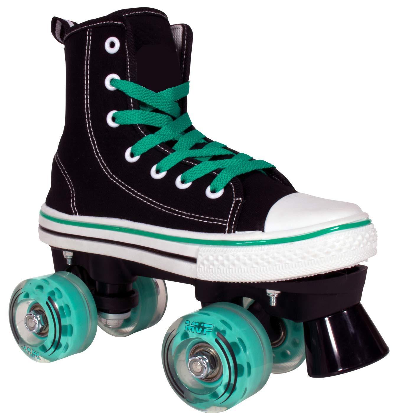 Lenexa MVP Roller Skates for Girls and Boys - Kid’s Unisex Quad Roller Skates with High Top Shoe Style for Indoor/Outdoor (Black/Teal, J13)