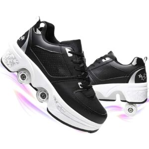 jzyun clock double-row deform wheel roller skates, 2 in 1 retractable pulley skating shoes, invisible automatic walking shoes, outdoor sneakers for exercising and hiking