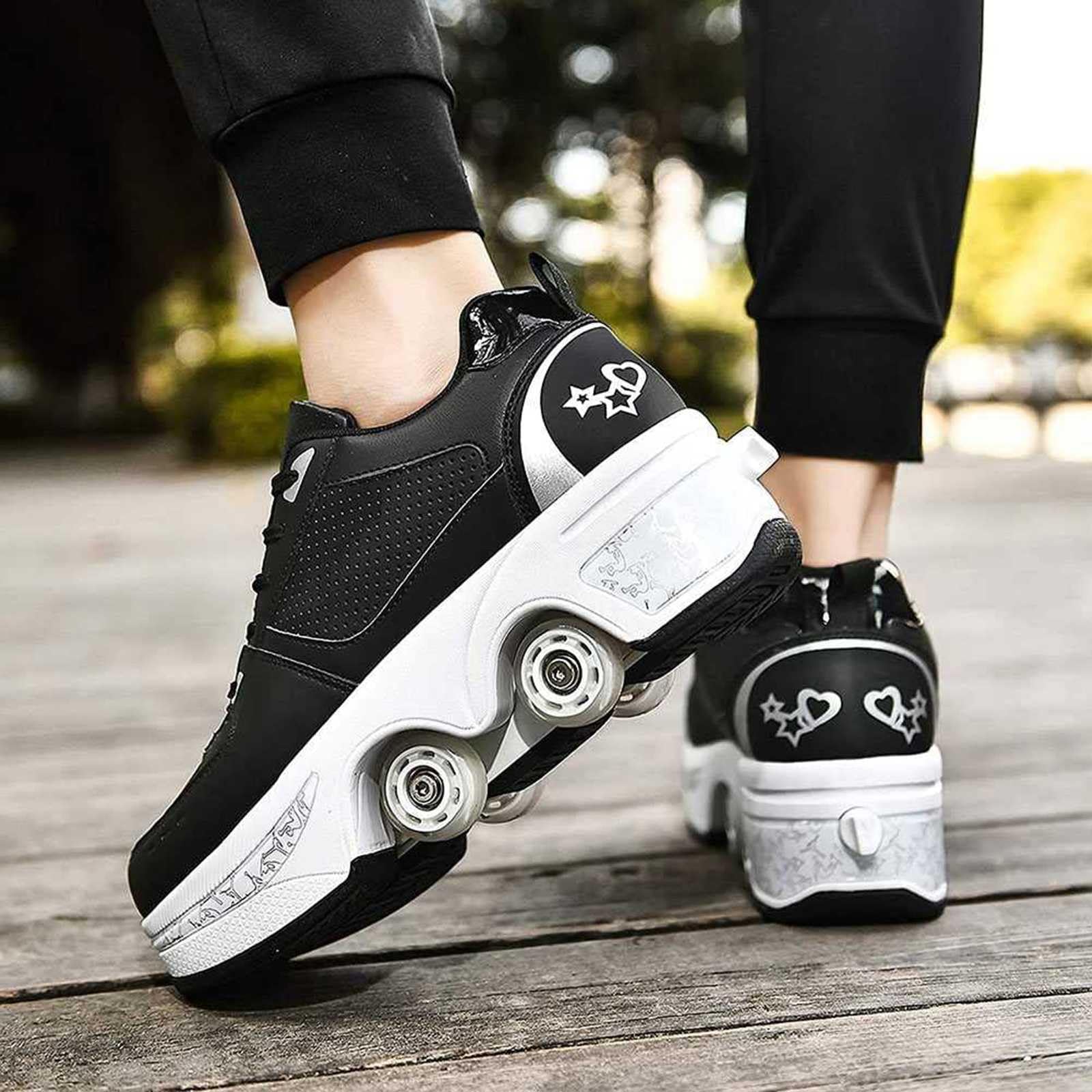 JZYUN Clock Double-Row Deform Wheel Roller Skates, 2 in 1 Retractable Pulley Skating Shoes, Invisible Automatic Walking Shoes, Outdoor Sneakers for Exercising and Hiking