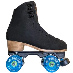 jackson ultima vista viper roller skates for women and girls with blue atom pulse lite wheels, high top suede quad skates, (black)