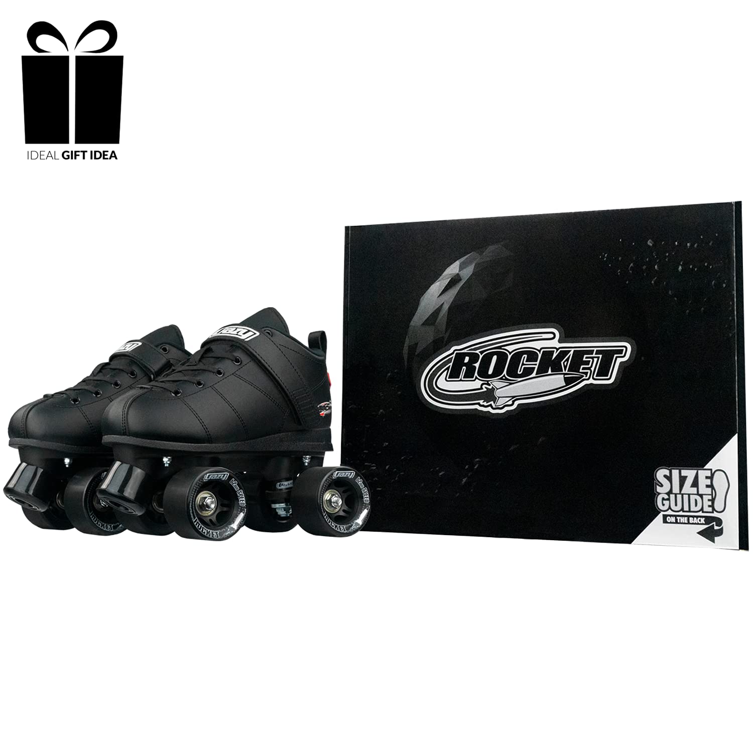 Crazy Skates Rocket Roller Skates - Quad Skates for Men and Women - Black (Size: Mens 10 / Womens 11)