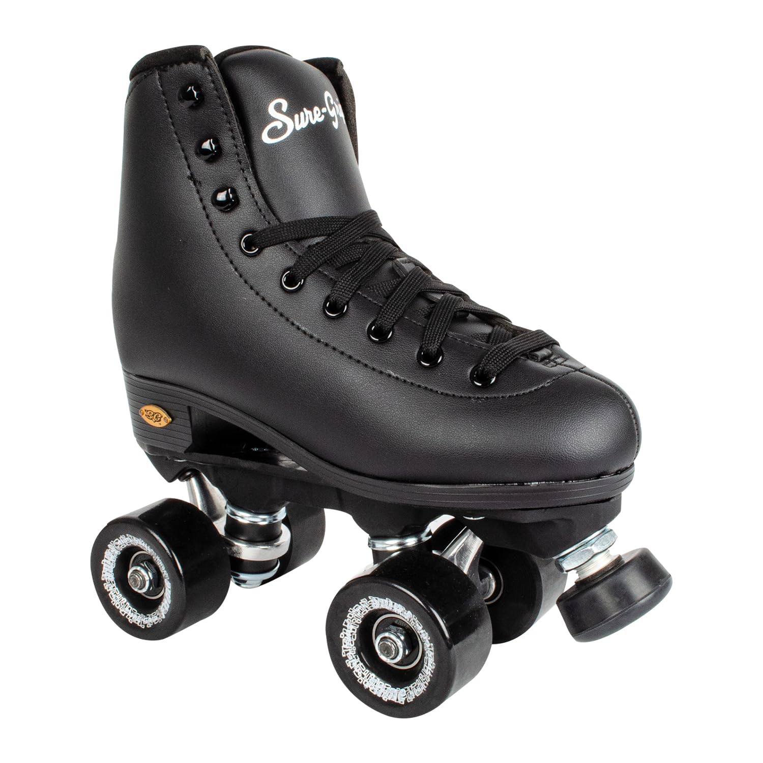 Sure Grip Fame Men & Women Premium Roller Skates Black Leatherette | Stylish Skates for Indoors - Double Structure, Stronger Grip, Extra Long Laces - Suitable for Beginners