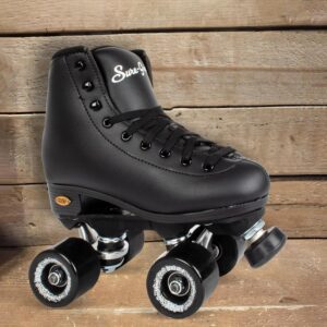 Sure Grip Fame Men & Women Premium Roller Skates Black Leatherette | Stylish Skates for Indoors - Double Structure, Stronger Grip, Extra Long Laces - Suitable for Beginners