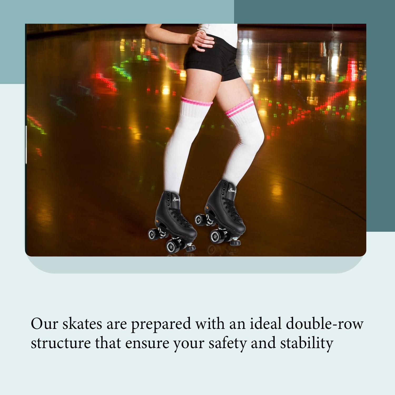 Sure Grip Fame Men & Women Premium Roller Skates Black Leatherette | Stylish Skates for Indoors - Double Structure, Stronger Grip, Extra Long Laces - Suitable for Beginners