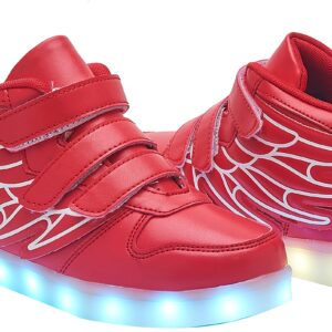 LED Light Up Shoes with Flying Wings for Boys Girls Kids Hip-Top Flashing Sneakers for Festivals, Party, Christmas, Halloween,Friend Gift with USB Charging, Red 35