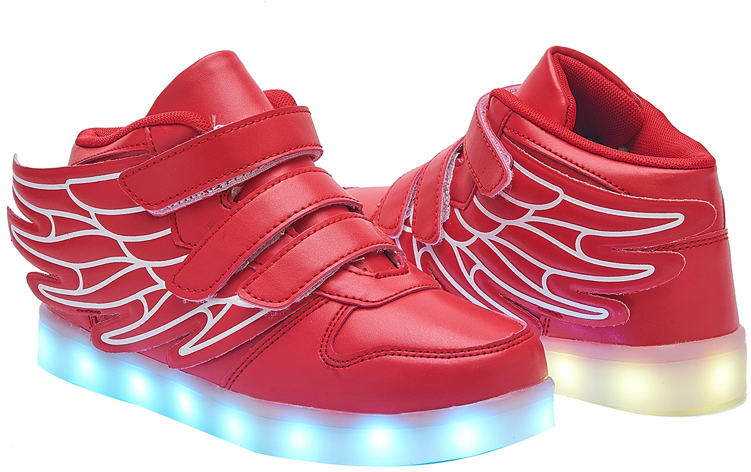 LED Light Up Shoes with Flying Wings for Boys Girls Kids Hip-Top Flashing Sneakers for Festivals, Party, Christmas, Halloween,Friend Gift with USB Charging, Red 35