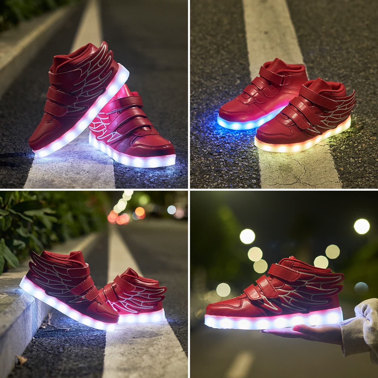 LED Light Up Shoes with Flying Wings for Boys Girls Kids Hip-Top Flashing Sneakers for Festivals, Party, Christmas, Halloween,Friend Gift with USB Charging, Red 35