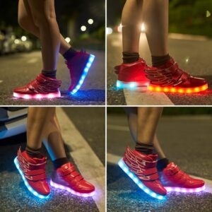 LED Light Up Shoes with Flying Wings for Boys Girls Kids Hip-Top Flashing Sneakers for Festivals, Party, Christmas, Halloween,Friend Gift with USB Charging, Red 35