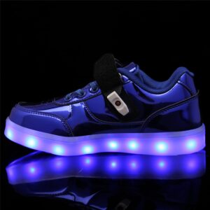 YuanRoad LED Light up Shoes Kids LED Sneakers USB Rechargeable Glowing Luminous for Boys Girls Toddler Child SAJIAET519-Blue-35