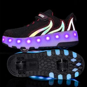 qyy Led Rechargeable Double Wheel Roller Shoes Fashion Sneakers Kids Skateboarding for Girls Boys with Wheels Comfortable Mesh Surface Thanksgiving Christmas Day Best GiftBlack-USA 4