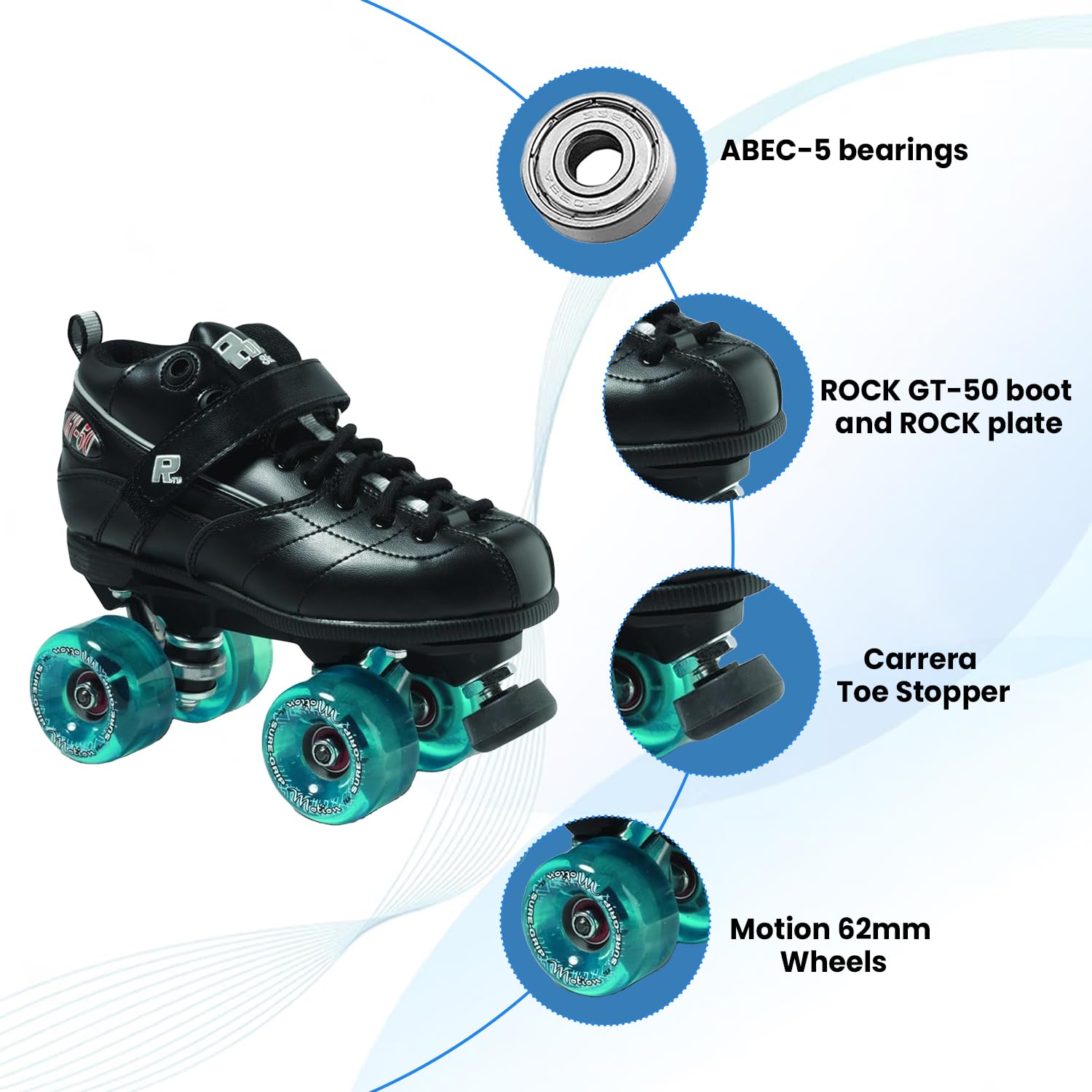 Sure-Grip GT-50 Motion Roller Skate Package - Black sz Mens 9 / Ladies 10