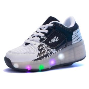 qyy led light roller skate sneakers with wheels for boys girl luminous light up wheelies shoes skateboarding shoes wheel shoes for outdoor sports the best gift black-usa 4