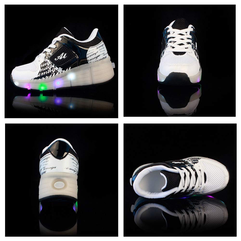 qyy Led Light Roller Skate Sneakers with Wheels for Boys Girl Luminous Light up Wheelies Shoes Skateboarding Shoes Wheel Shoes for Outdoor Sports The Best Gift Black-USA 4