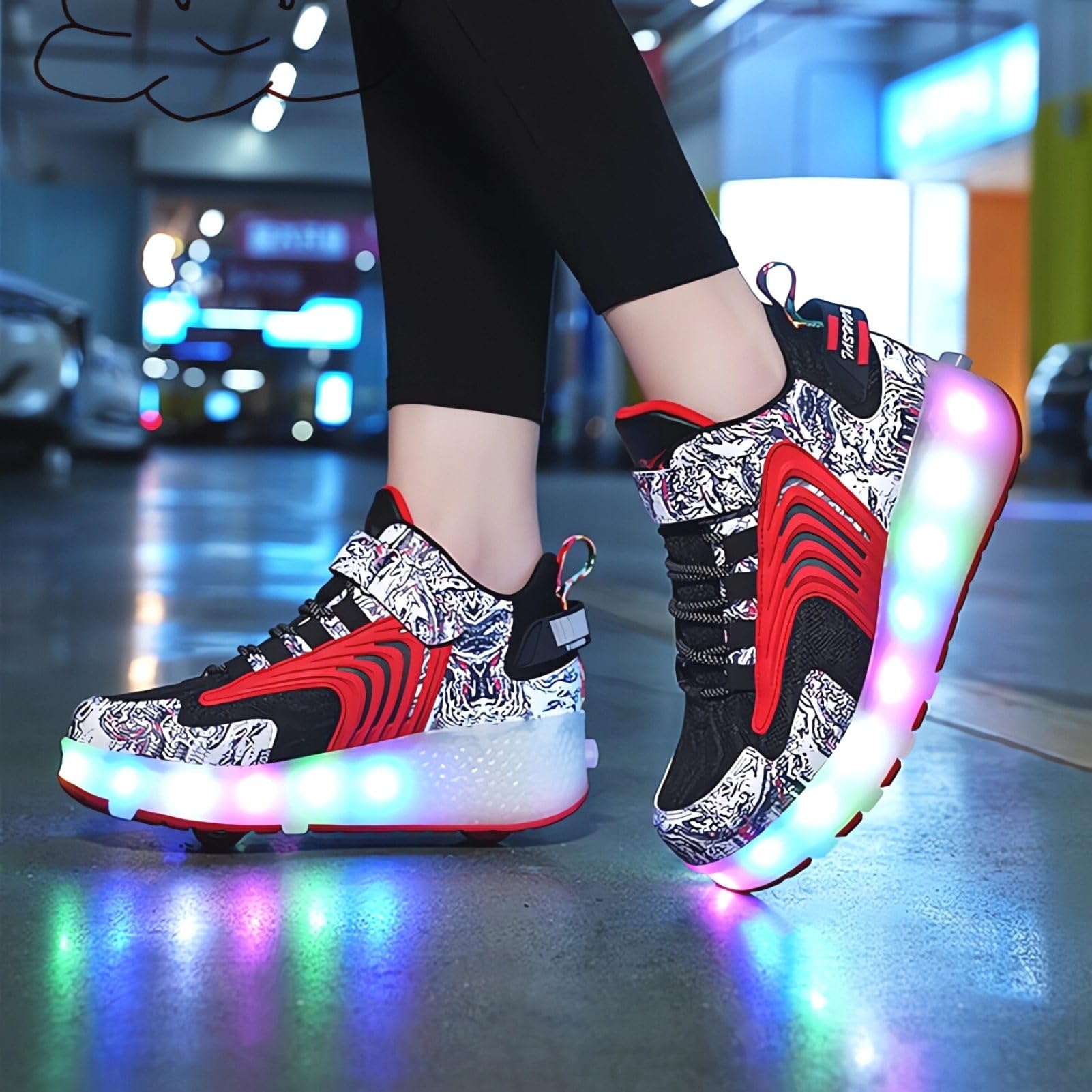 LED Light Up Roller Shoes with Double Wheels, Retractable Skateboarding Shoes for Kids Outdoor Sport Cross Trainers with Flashing Sneakers (2.5,D-Red)