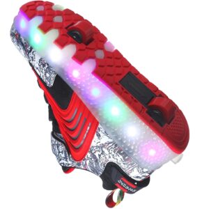 LED Light Up Roller Shoes with Double Wheels, Retractable Skateboarding Shoes for Kids Outdoor Sport Cross Trainers with Flashing Sneakers (2.5,D-Red)