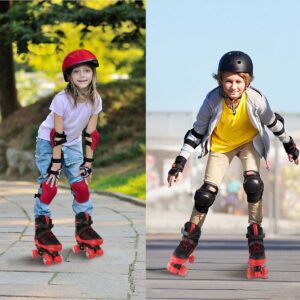 LEJIJIT Roller Skates for Kids Boys Girls Toddler Ages 3-12, Adjustable 4 Sizes for Kids and Youth Teen with Light Up Wheels, Quad Red Roller Skates for Sports (Youth 4Y-7Y)