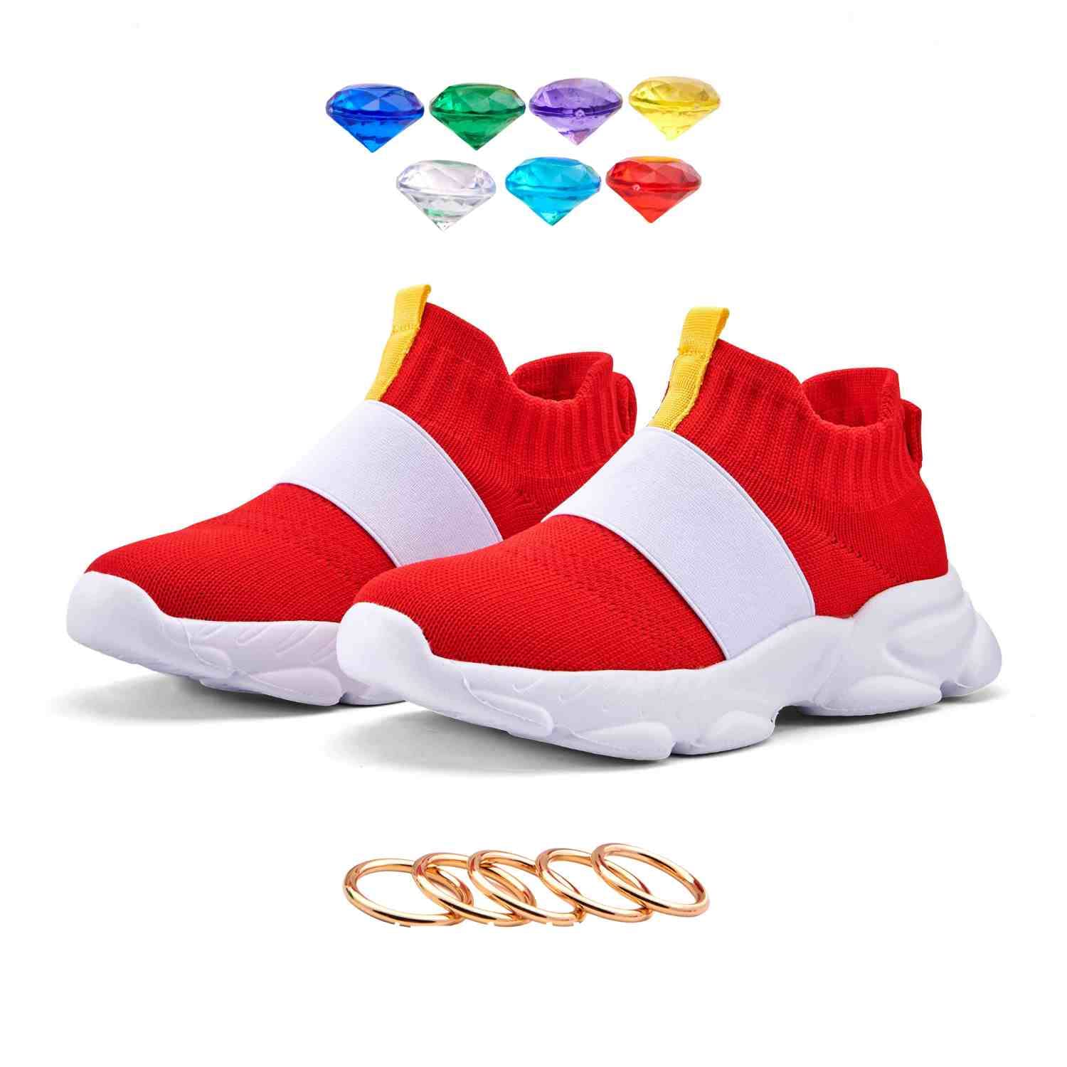 Shoes for Boys Girls Kids Children Red Sonic Sneakers with Yellow Stripe Sonic Birthday Party Gift