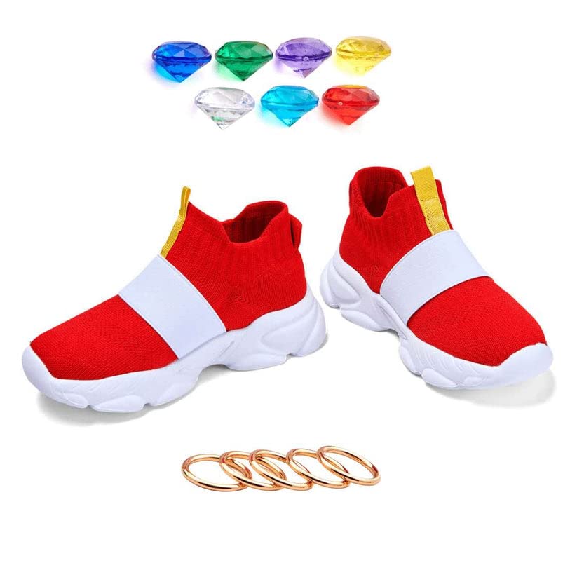 Shoes for Boys Girls Kids Children Red Sonic Sneakers with Yellow Stripe Sonic Birthday Party Gift