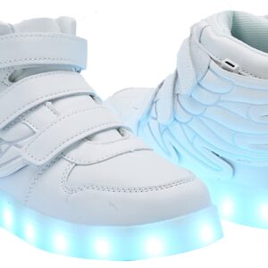 LED Light Up Shoes with Flying Wings for Boys Girls Kids Hip-Top Flashing Sneakers for Festivals, Party, Christmas, Halloween,Friend Gift with USB Charging, White 36