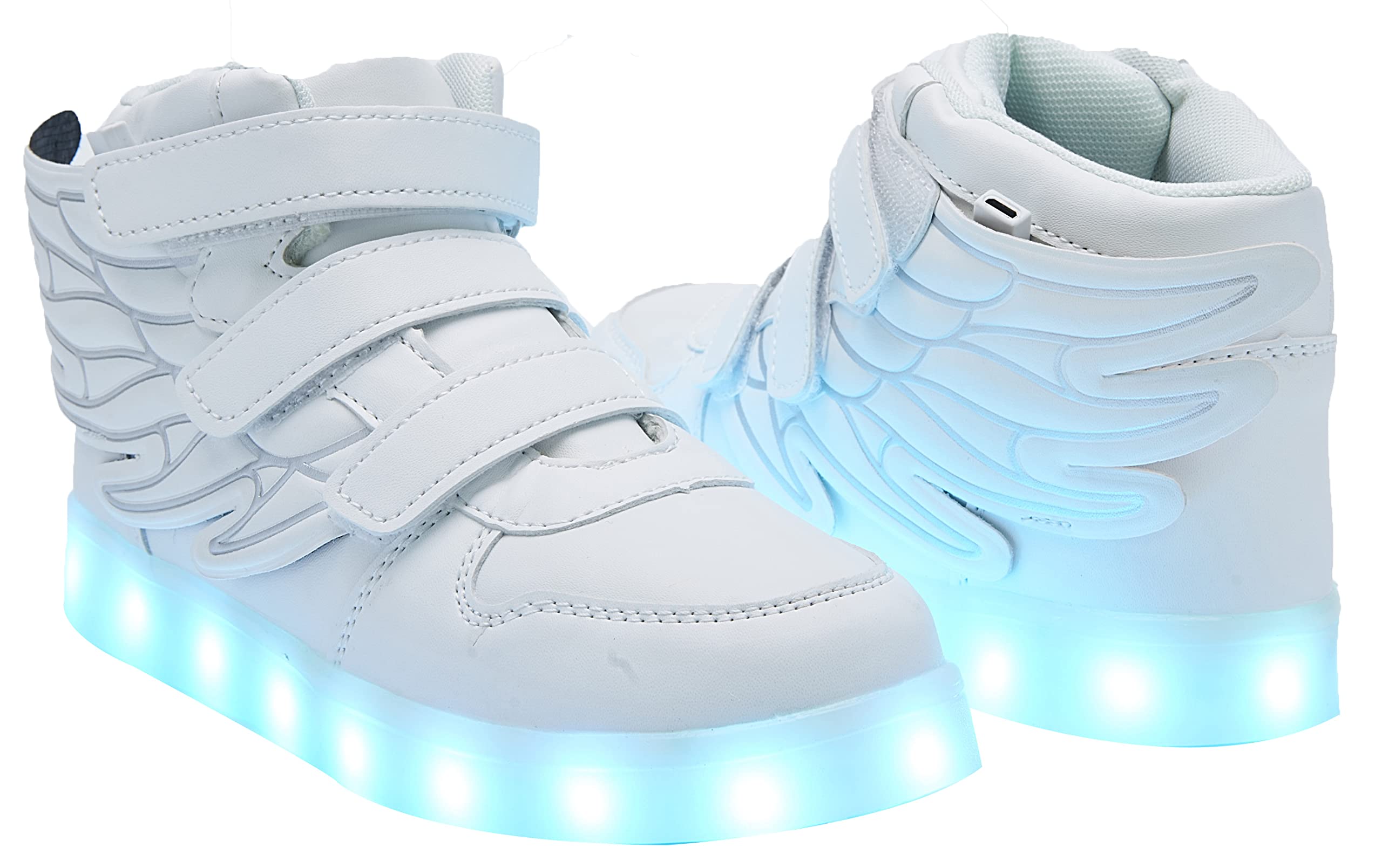 LED Light Up Shoes with Flying Wings for Boys Girls Kids Hip-Top Flashing Sneakers for Festivals, Party, Christmas, Halloween,Friend Gift with USB Charging, White 36