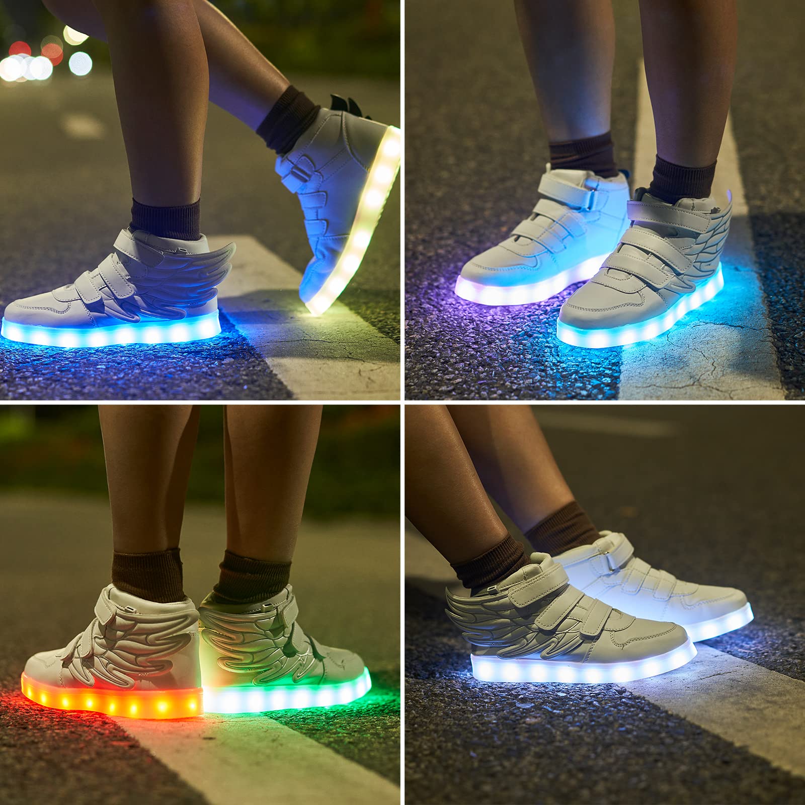 LED Light Up Shoes with Flying Wings for Boys Girls Kids Hip-Top Flashing Sneakers for Festivals, Party, Christmas, Halloween,Friend Gift with USB Charging, White 36