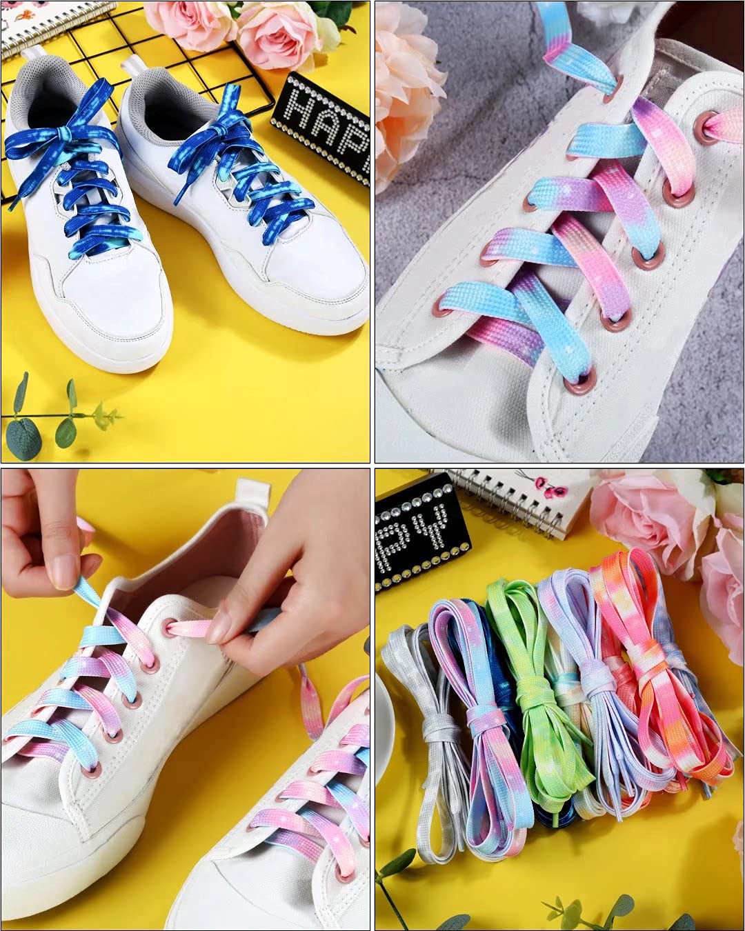 WHQXFDZ 9 Pairs Tie Dye Shoelaces Gradient Colors Shoe Laces in for Tie Dye Sports Shoes Boots Sneakers Skates(46inch)