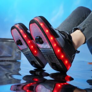 Yogeeft Roller Shoes with Wheel for Girls Boys - Kids LED Flashing Shoes Retractable Sneakers Rechargeable Roller Shoes for Beginners Party (Size 13 Little Kids Black)