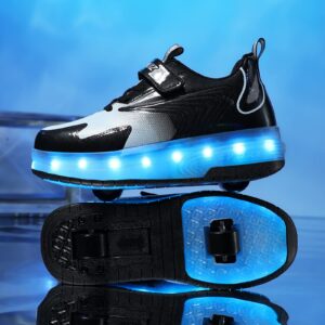 Yogeeft Roller Shoes with Wheel for Girls Boys - Kids LED Flashing Shoes Retractable Sneakers Rechargeable Roller Shoes for Beginners Party (Size 13 Little Kids Black)