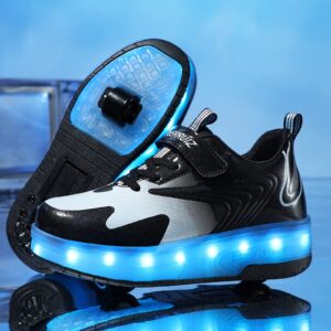 Yogeeft Roller Shoes with Wheel for Girls Boys - Kids LED Flashing Shoes Retractable Sneakers Rechargeable Roller Shoes for Beginners Party (Size 13 Little Kids Black)