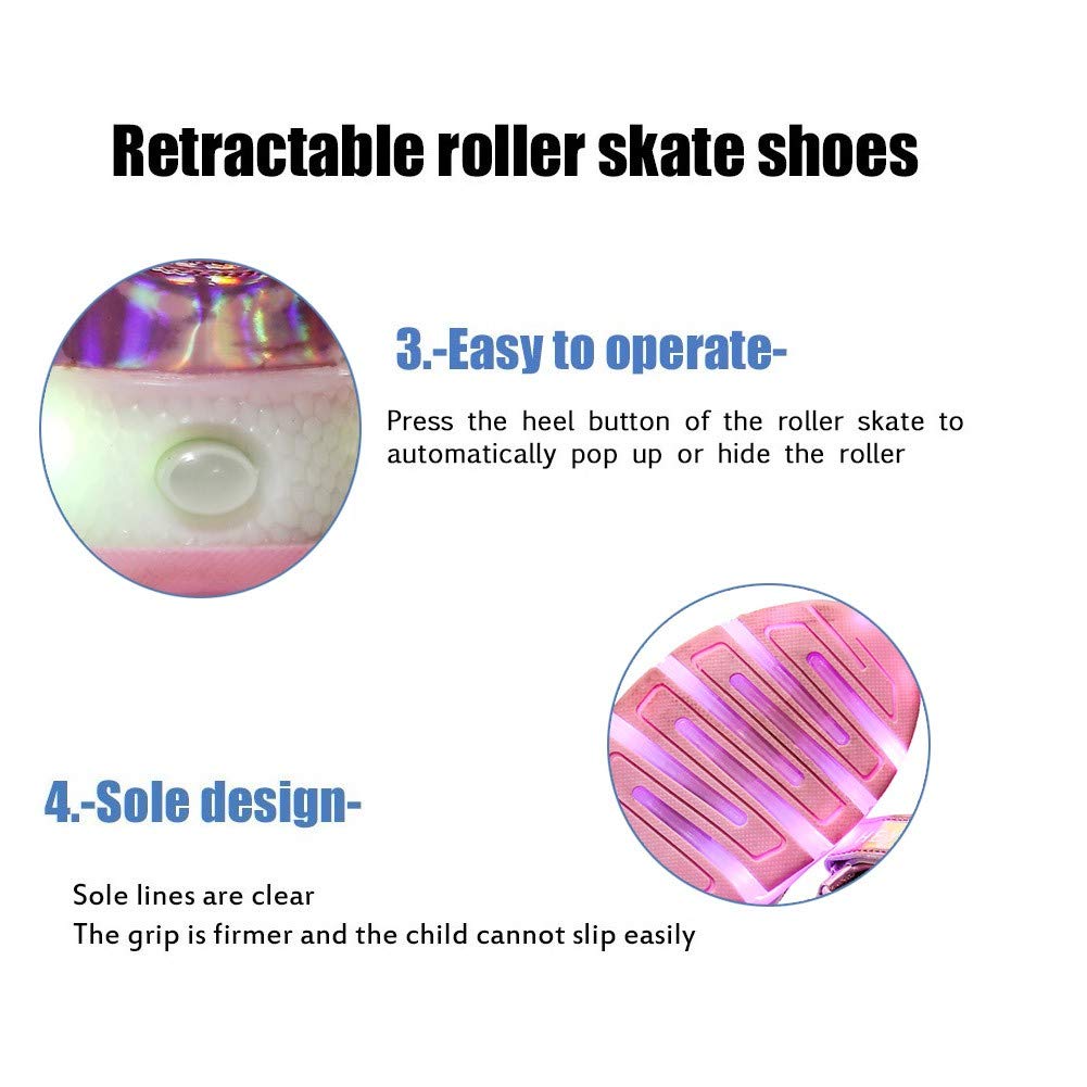 qyy Led Rechargeable Single Wheel Roller Shoes, Single Wheel Retractable Roller Skates Shoes Roller Sneakers for Unisex Girls Boys Beginners GiftPink-USA 13