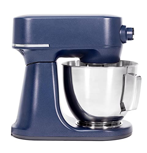 GE Tilt-Head Electric Stand Mixer | 7-Speed, 350-Watt Motor | Includes 5.3-Quart Bowl, Flat Beater, Dough Hook, Wire Whisk & Pouring Shield | Countertop Kitchen Essentials | Sapphire Blue