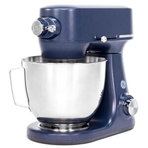 GE Tilt-Head Electric Stand Mixer | 7-Speed, 350-Watt Motor | Includes 5.3-Quart Bowl, Flat Beater, Dough Hook, Wire Whisk & Pouring Shield | Countertop Kitchen Essentials | Sapphire Blue